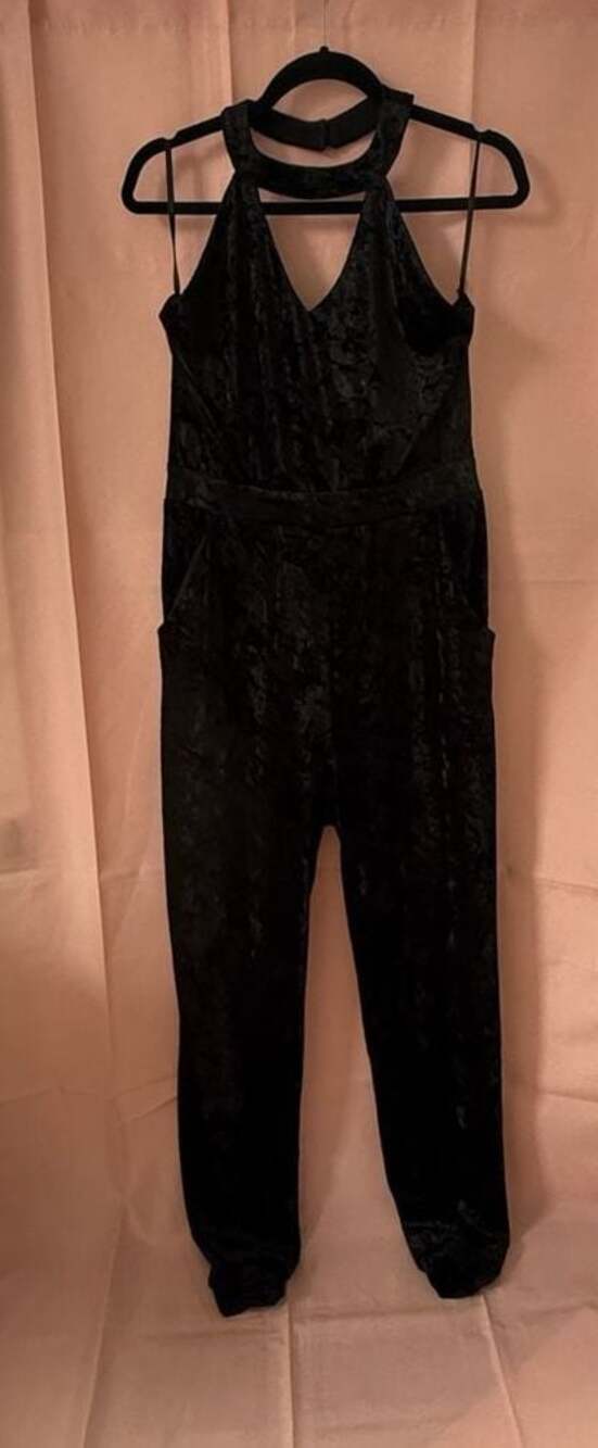 The Edit by Seventeen Women's Black Velvet Choker Neck Jumpsuit Size 13